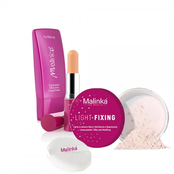 Tan Skin Fluid Kit - Base de Maquillaje Fluida n02 - Stick Corrector n03 - Polvo Fijador de Luz n02