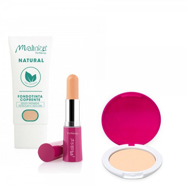 Kit Natural Deep Skin - Base de Maquillaje Natural n05 - Stick Corrector n03 - Polvos Compactos n06