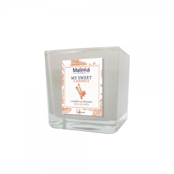 LARGE TAUPE SQUARE CANDLE - CINNAMON