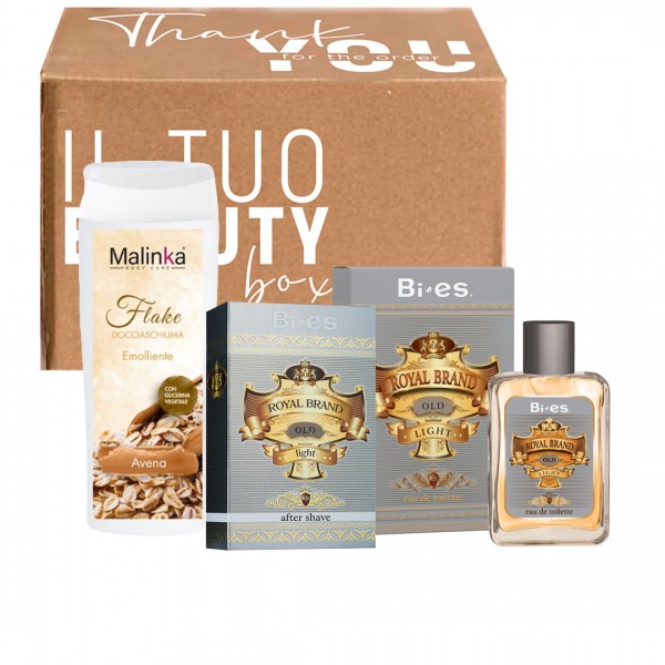Geschenkbox: Royal Brand Light Perfume – Royal Brand Light Aftershave – Flake Shower Gel